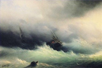 Landscapes Painting - Ivan Aivazovsky ships in a storm 1860 Ocean Waves
